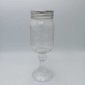 Vtg‎ Pr 8" Clear Pedestal Ball Mason Jelly Jam Jar with Silver Lid